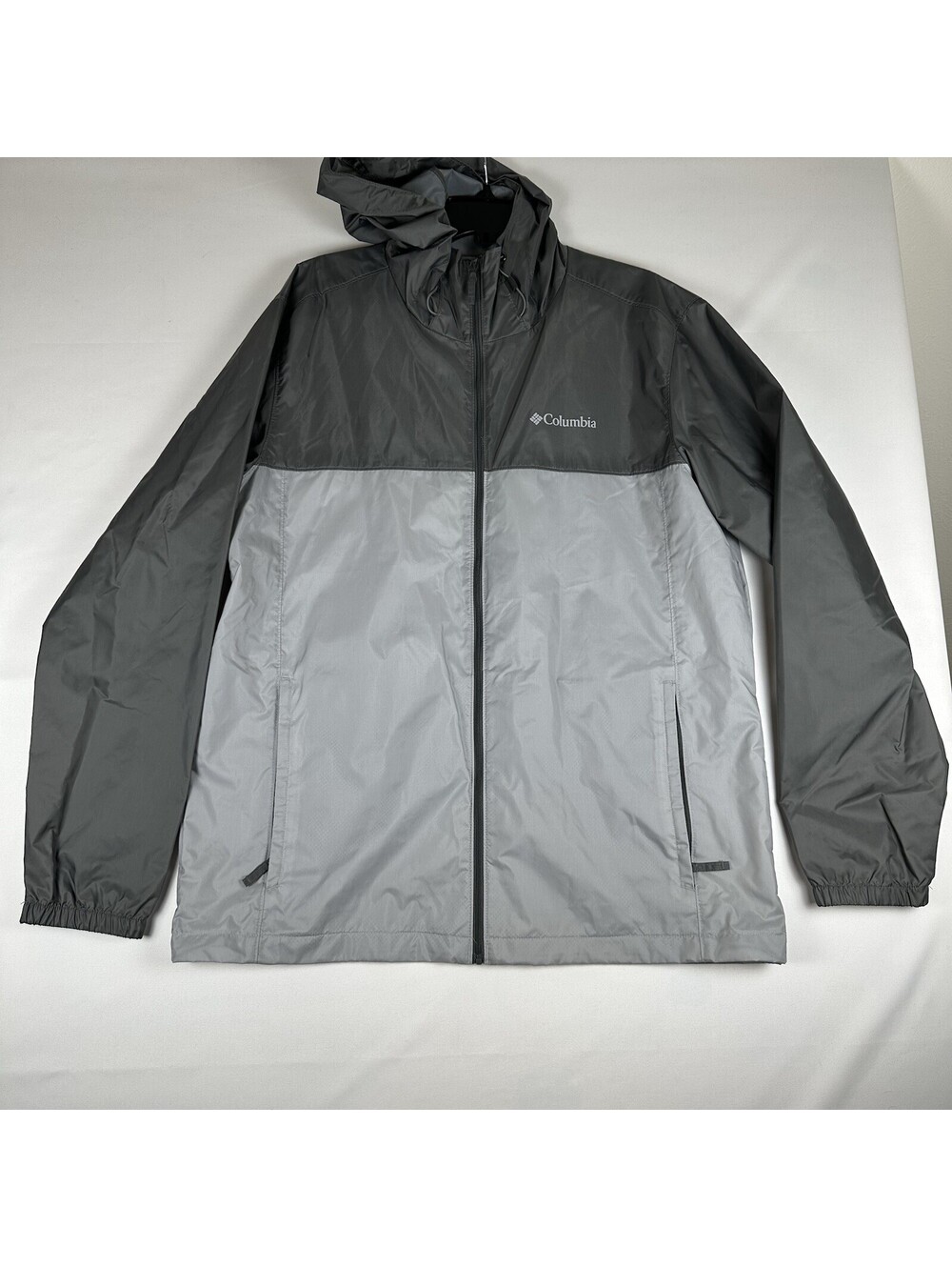 Columbia Mens Large Gray Colorblock Hooded Windbreaker Jacket Full Zip Rain